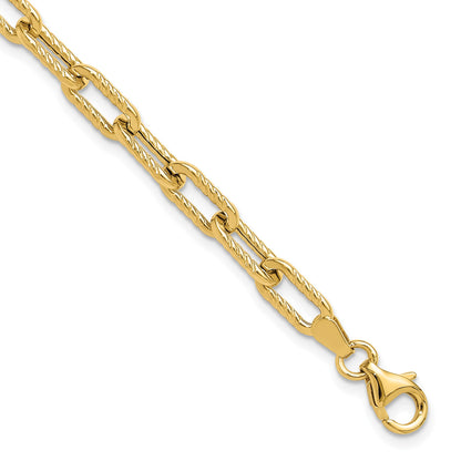 14K Polished and Textured 5mm Fancy Cable Link 7.5 inch Bracelet