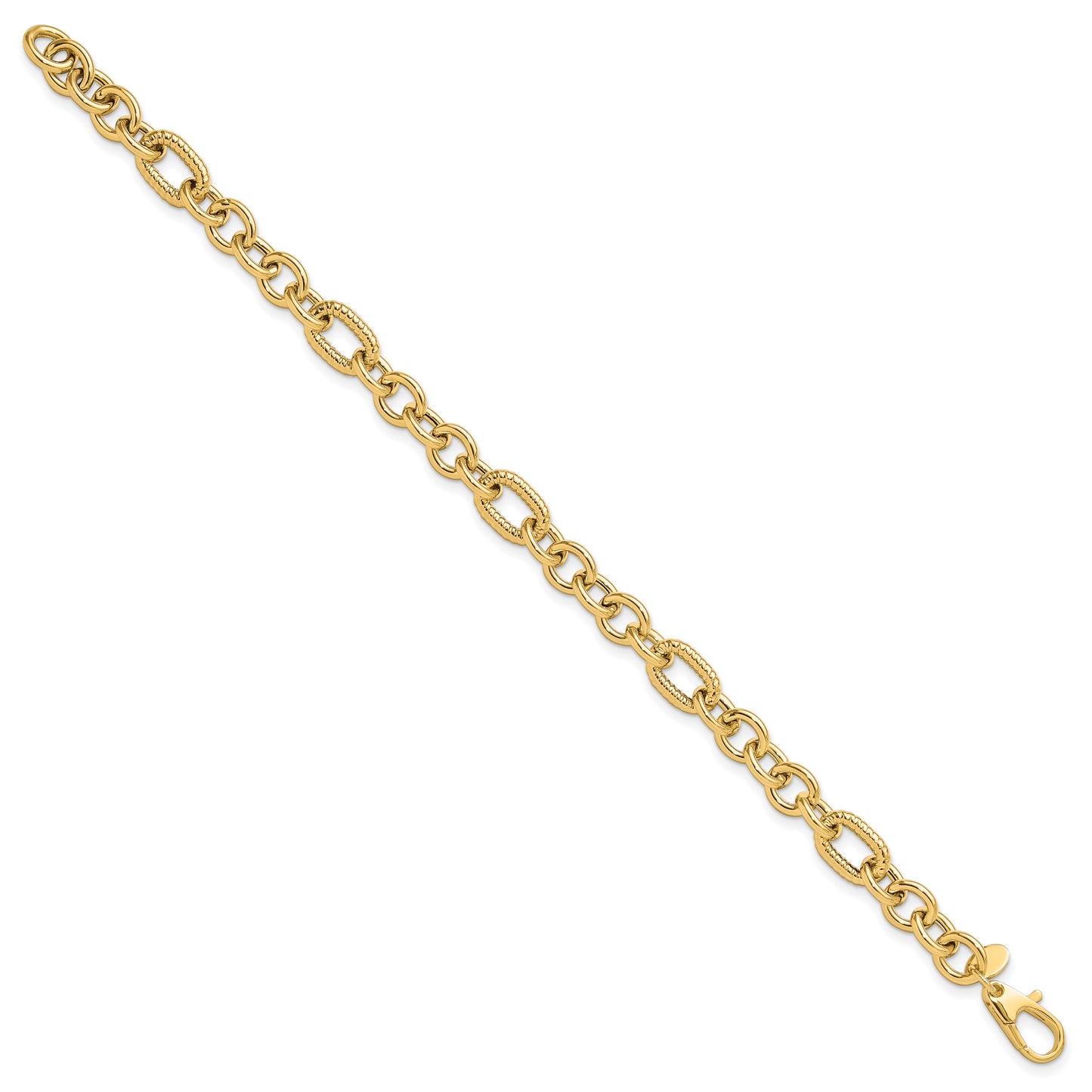 14K Polished and Textured 6.4mm Fancy Link 7.5 inch Bracelet