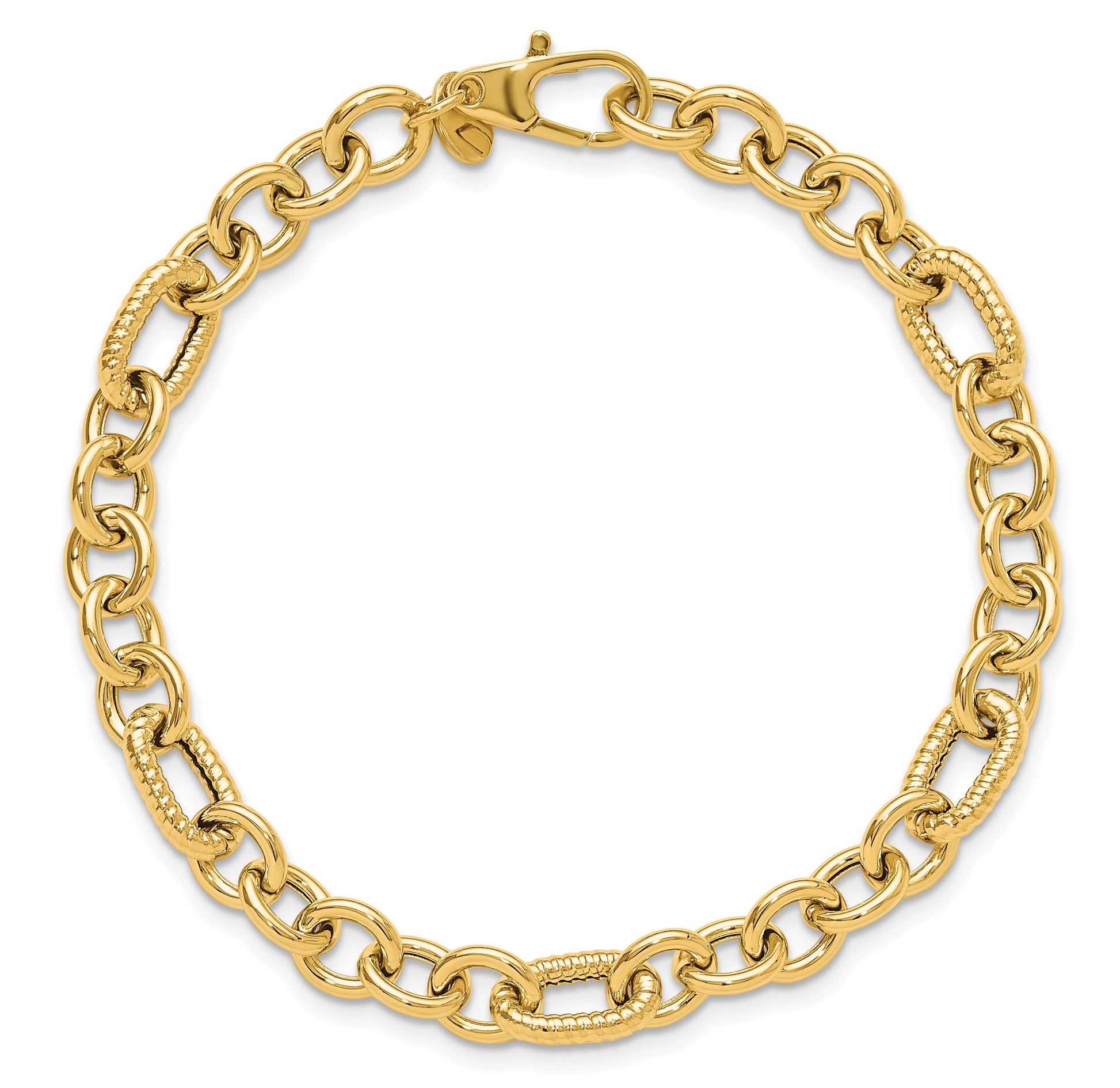 14K Polished and Textured 6.4mm Fancy Link 7.5 inch Bracelet