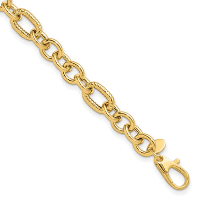 14K Polished and Textured 6.4mm Fancy Link 7.5 inch Bracelet