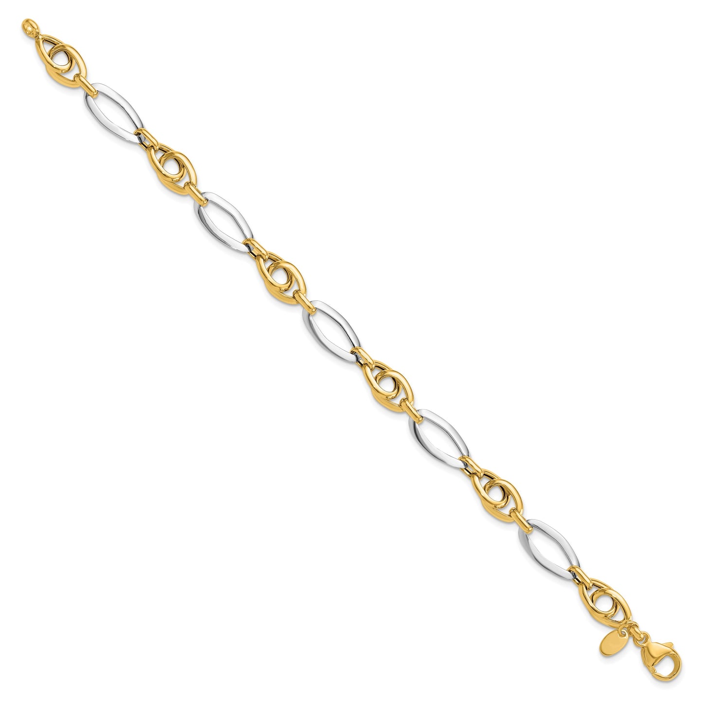 14k Two-Tone Polished 8.25mm Fancy Oval Link 7.75 inch Bracelet