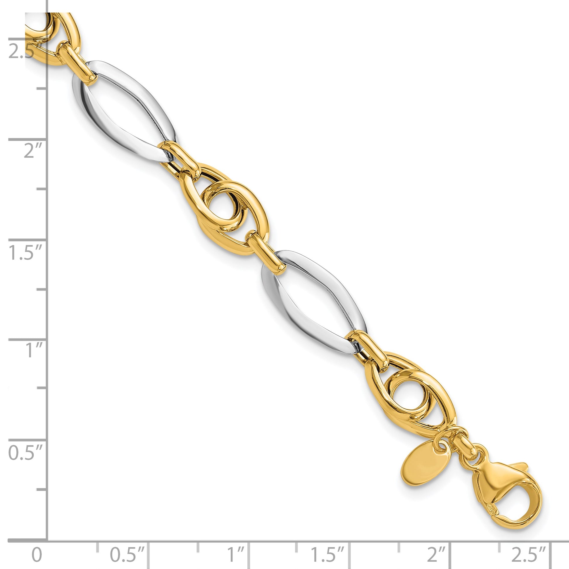 14k Two-Tone Polished 8.25mm Fancy Oval Link 7.75 inch Bracelet