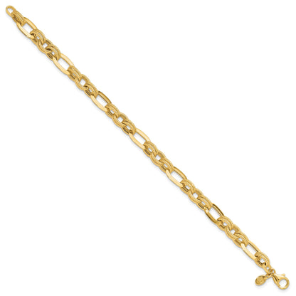 14K Polished and Textured 7.8mm Fancy Link 7.5 inch Bracelet