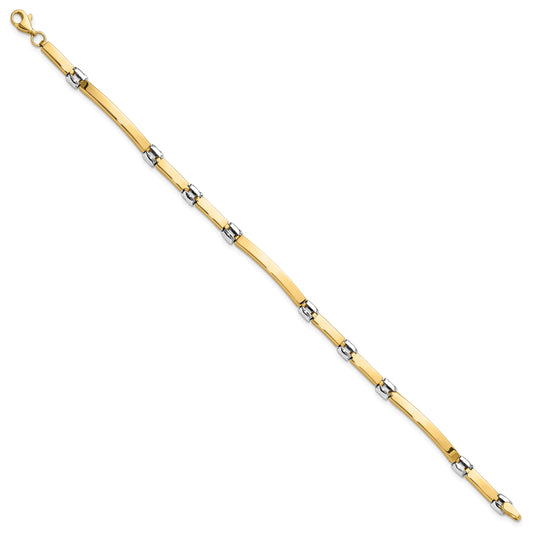 14K Two-tone Polished 4.5mm Fancy Link and Bar 7.5 inch Bracelet