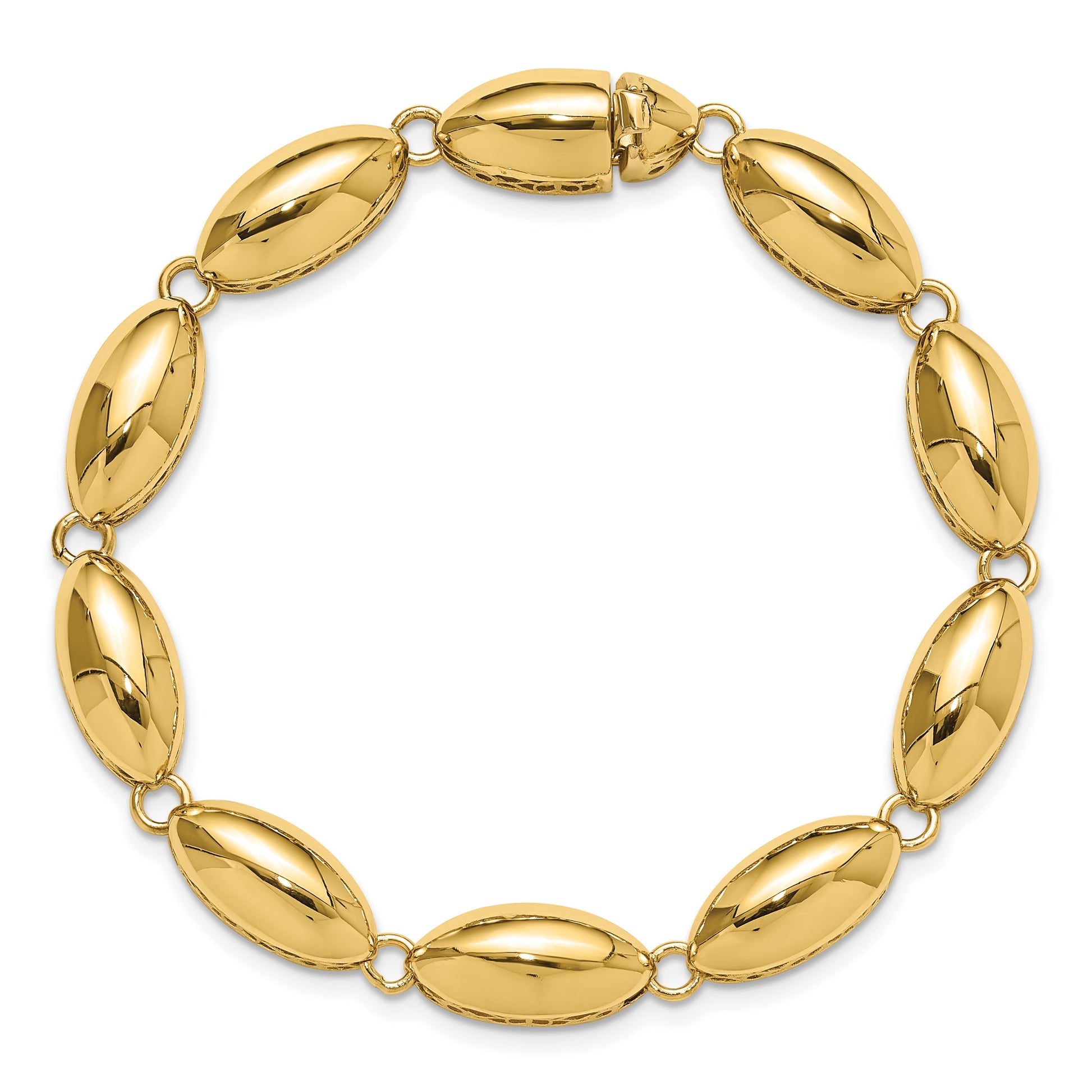 14k Polished 8.2mm Fancy Oval Link 7.5 inch Bracelet
