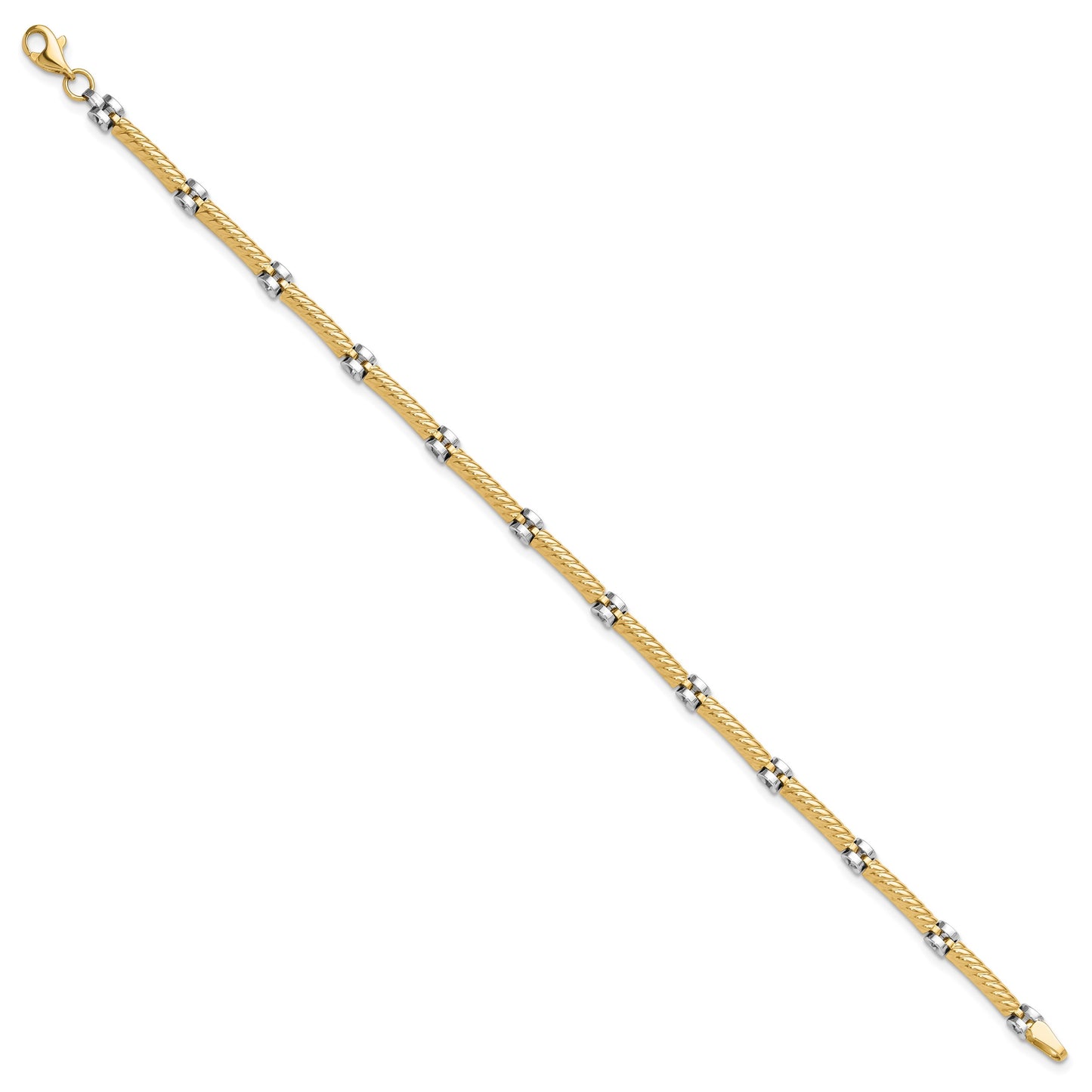14K Two-tone Polished 3.5mm Fancy Twisted Bar Link 7.75 inch Bracelet