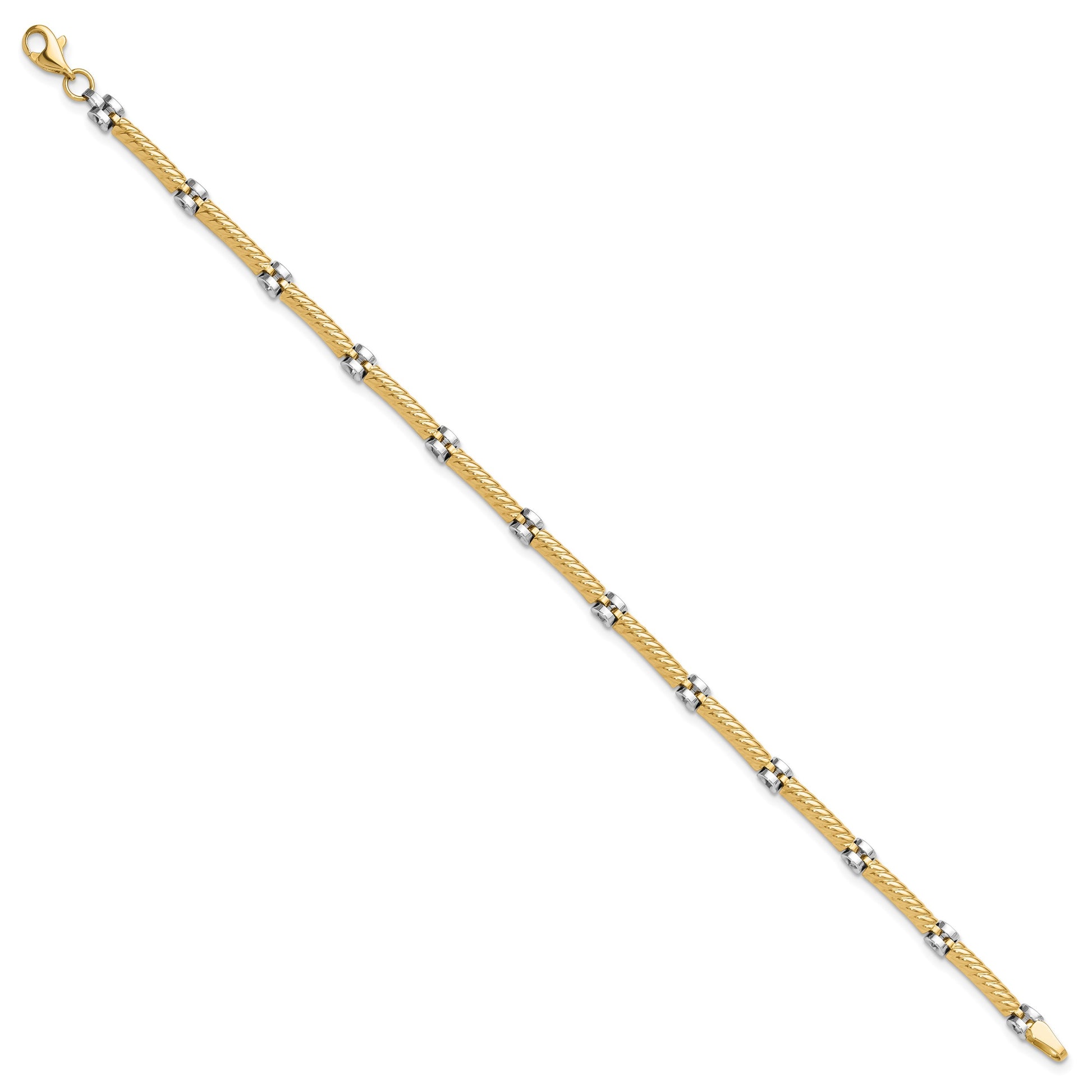 14K Two-tone Polished 3.5mm Fancy Twisted Bar Link 7.75 inch Bracelet