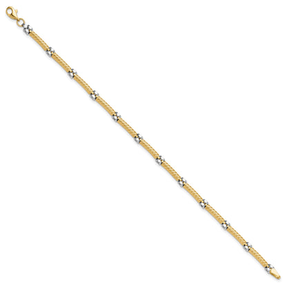 14K Two-tone Polished 3.5mm Fancy Twisted Bar Link 7.75 inch Bracelet