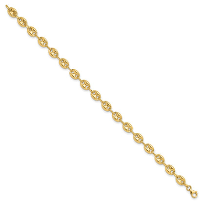 14K Polished 6.3mm Puffed Anchor/Mariner Link 7.75 inch Bracelet