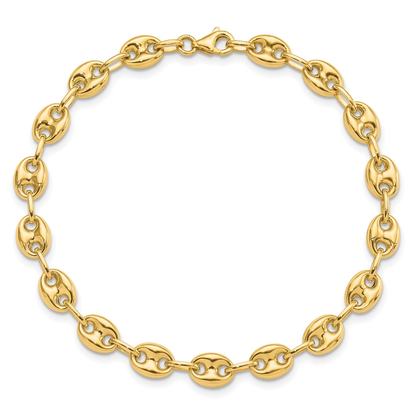 14K Polished 6.3mm Puffed Anchor/Mariner Link 7.75 inch Bracelet
