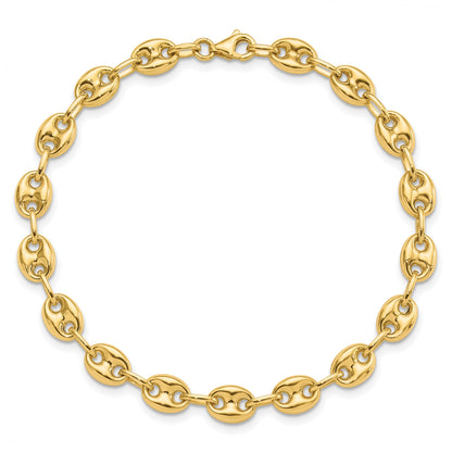 14K Polished 6.3mm Puffed Anchor/Mariner Link 7.75 inch Bracelet