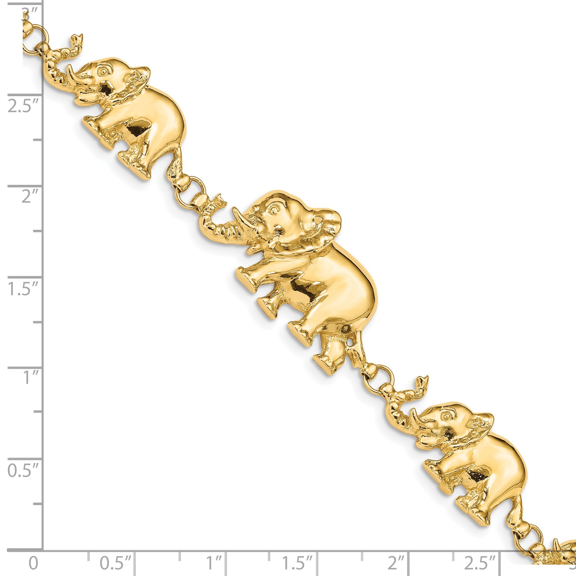 14k Polished Graduated Elephant 7 inch Bracelet