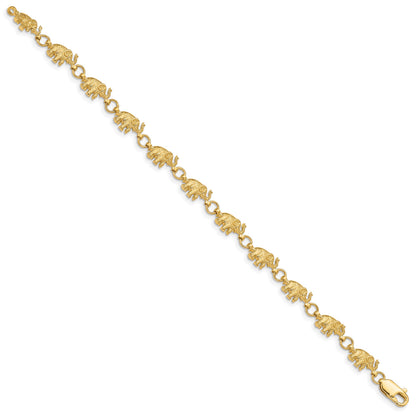14k Polished and Textured Elephant 8 inch Bracelet
