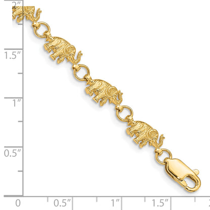 14k Polished and Textured Elephant 7 inch Bracelet