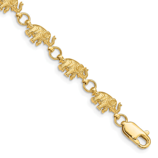 14k Polished and Textured Elephant 8 inch Bracelet