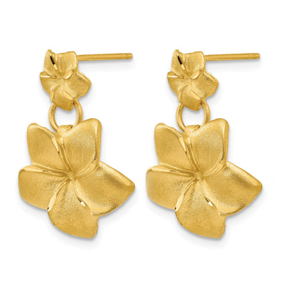 14k Satin Diamond-cut Plumeria Dangle Post Earrings