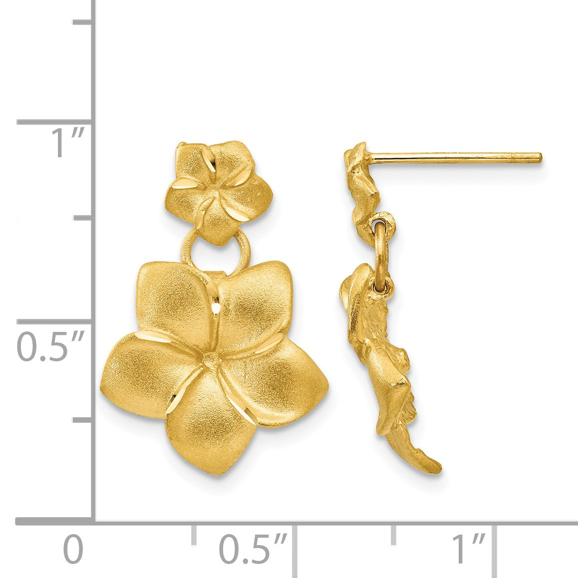14k Satin Diamond-cut Plumeria Dangle Post Earrings