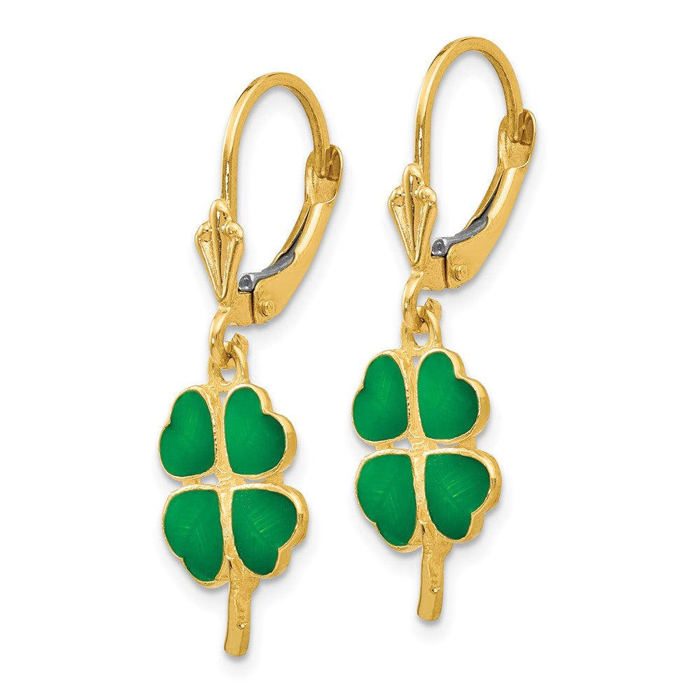 14k Enameled Clover Leverback Earrings