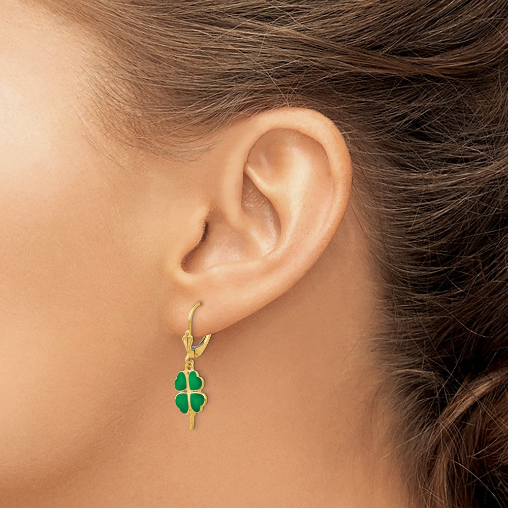 14k Enameled Clover Leverback Earrings