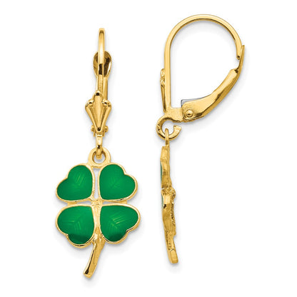 14k Enameled Clover Leverback Earrings