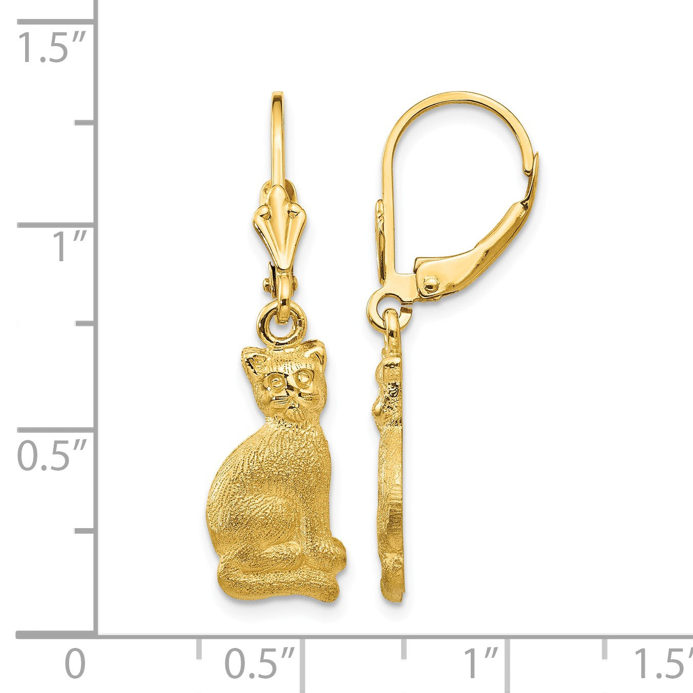 14k Satin Cat Dangle Leverback Earrings
