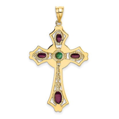 14K Ruby and Emerald Cabochon Cross Pendant