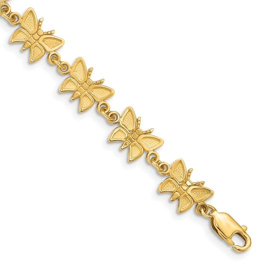 14k Satin and Polished Butterfly 7 inch Bracelet