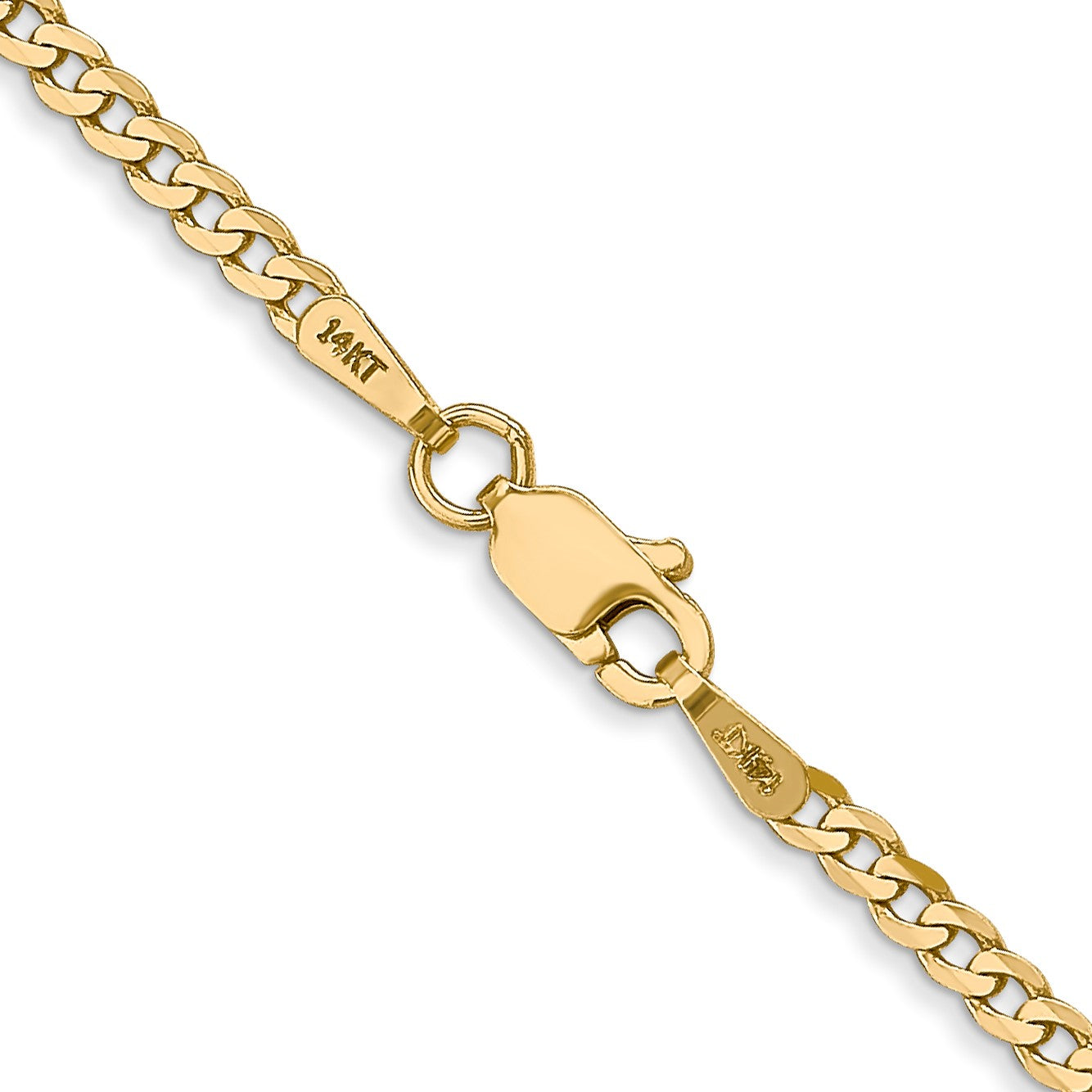 14K 28 inch 2.2mm Flat Beveled Curb with Lobster Clasp Chain