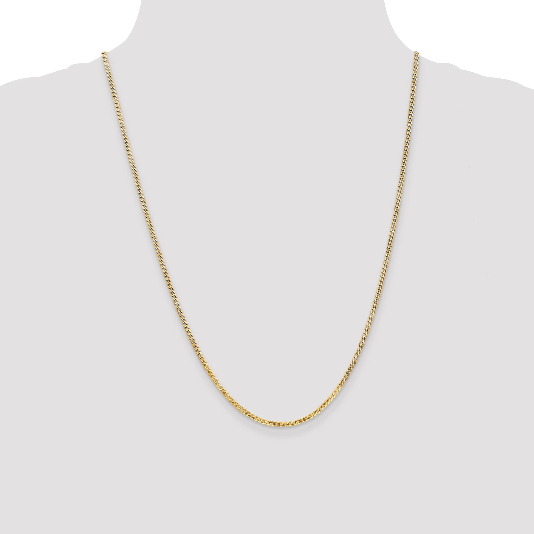 14K 24 inch 2.2mm Flat Beveled Curb with Lobster Clasp Chain