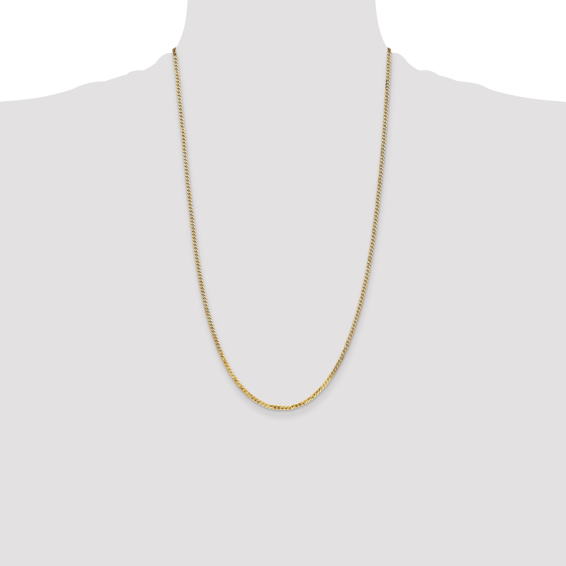14K 26 inch 2.2mm Flat Beveled Curb with Lobster Clasp Chain