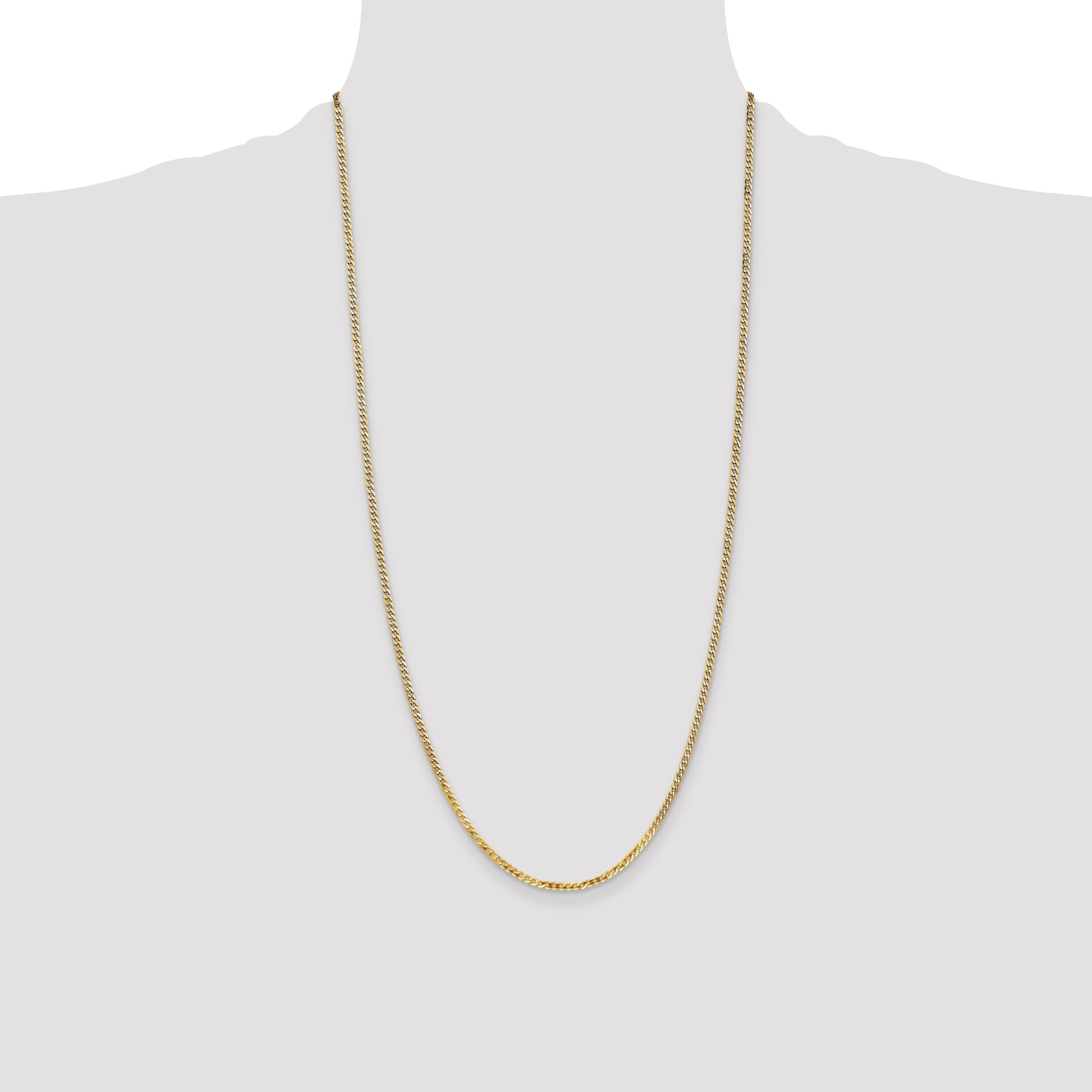 14K 28 inch 2.2mm Flat Beveled Curb with Lobster Clasp Chain
