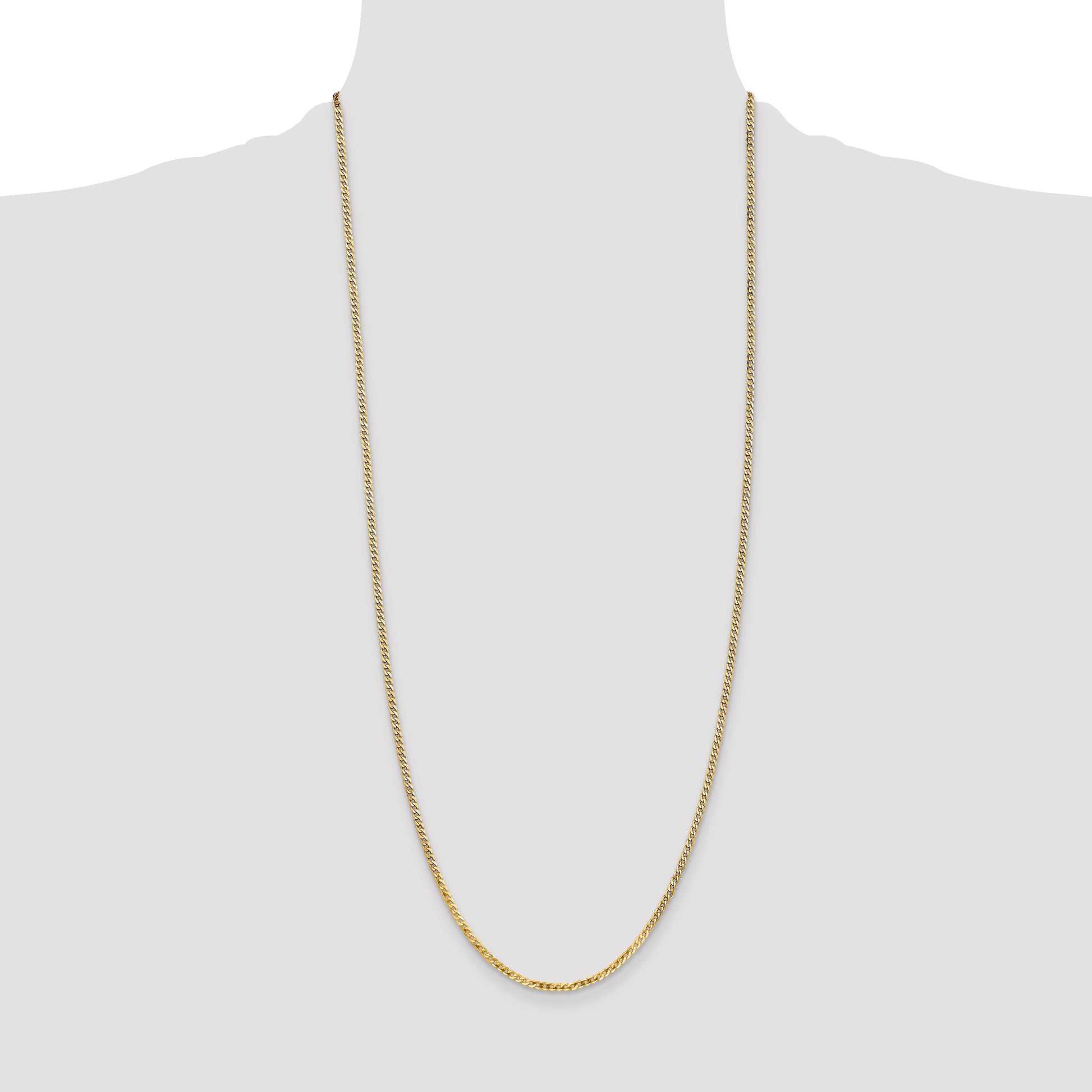 14K 30 inch 2.2mm Flat Beveled Curb with Lobster Clasp Chain