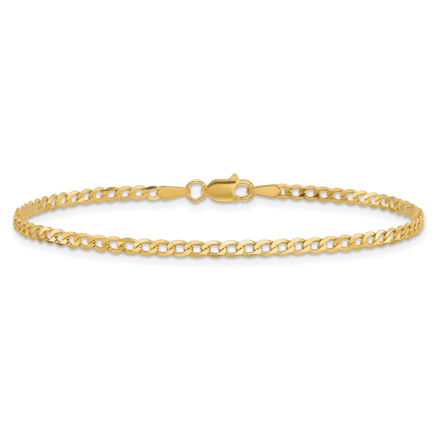 14K 8 inch 2.2mm Flat Beveled Curb with Lobster Clasp Bracelet