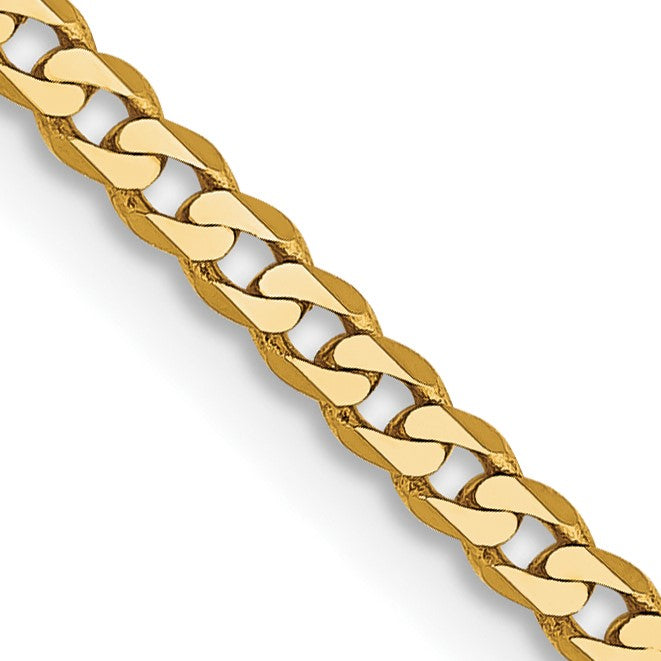 14K 28 inch 2.2mm Flat Beveled Curb with Lobster Clasp Chain