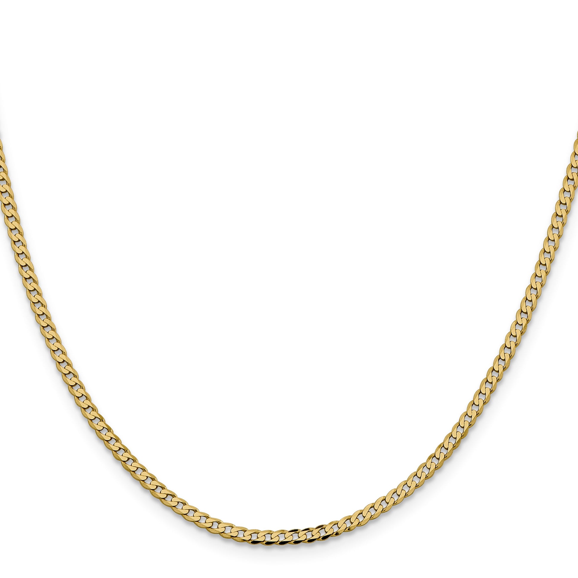 14K 24 inch 2.3mm Flat Beveled Curb with Lobster Clasp Chain