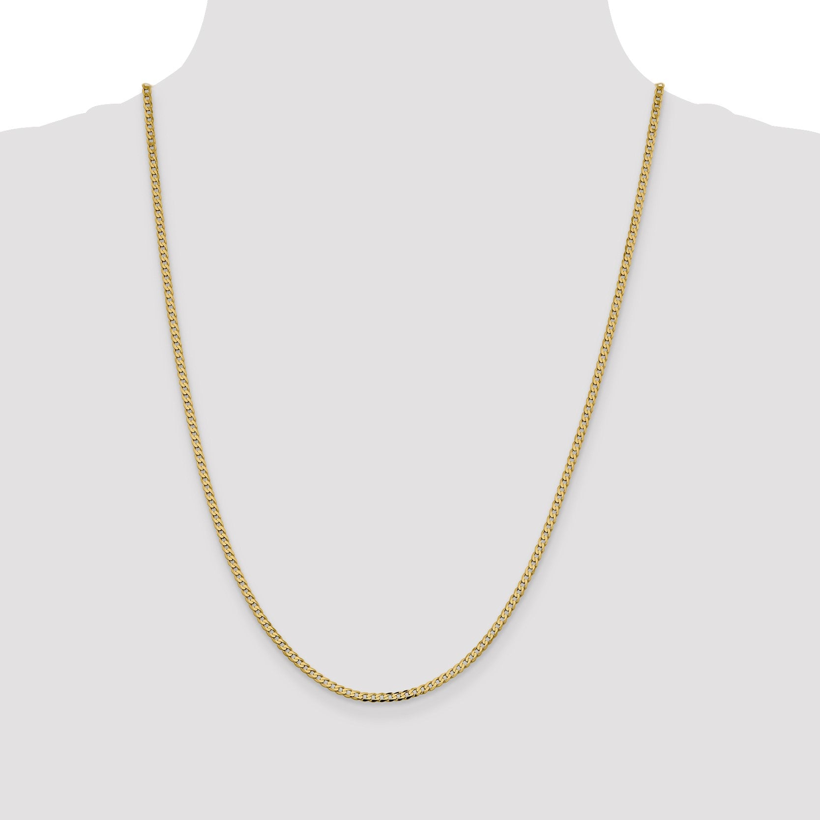 14K 24 inch 2.3mm Flat Beveled Curb with Lobster Clasp Chain