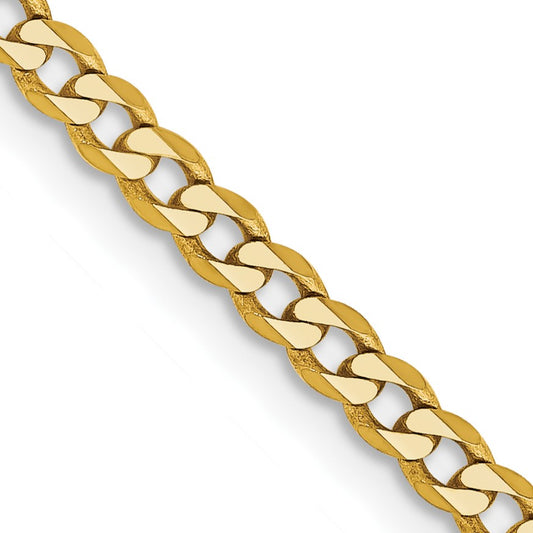 14K 28 inch 2.3mm Flat Beveled Curb with Lobster Clasp Chain