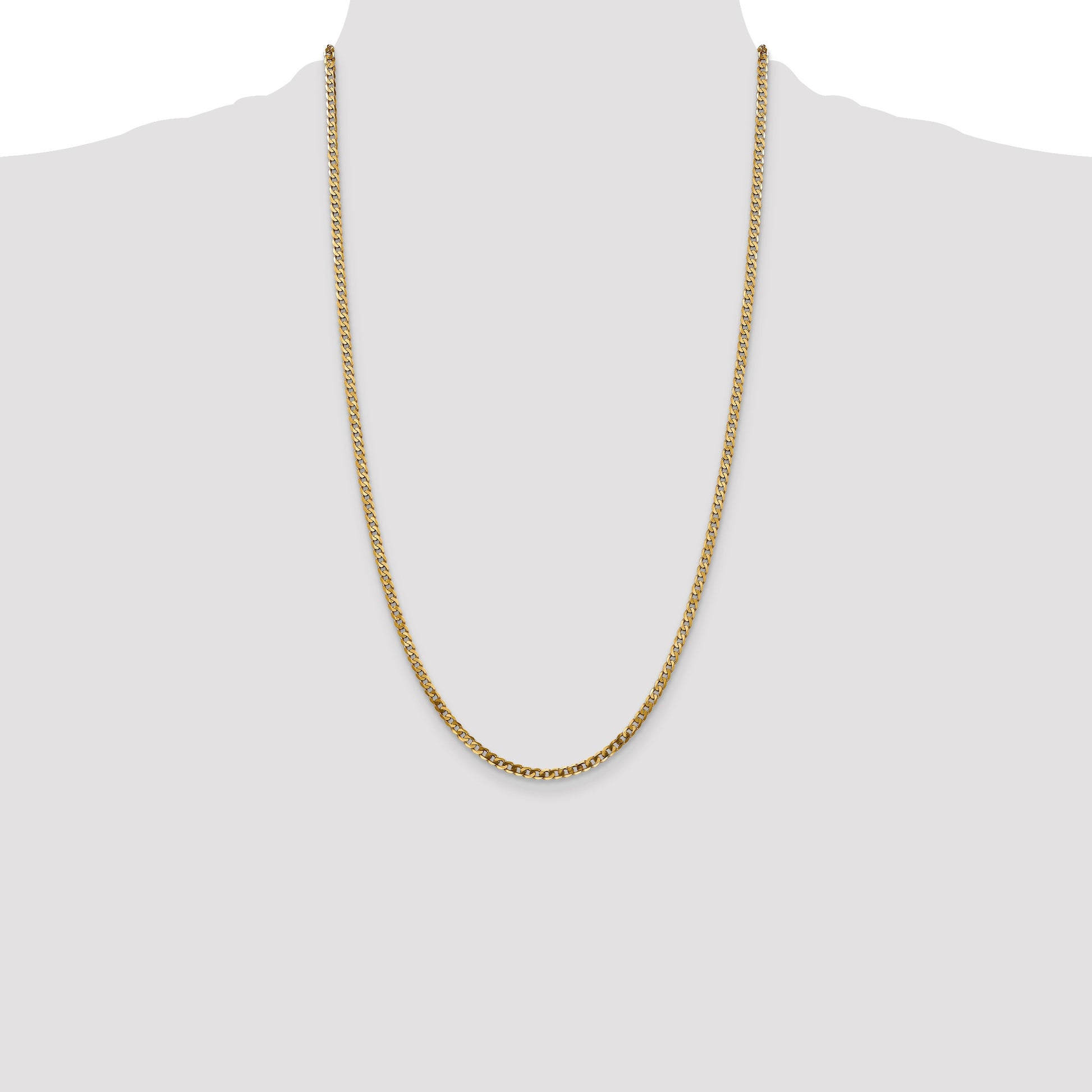 14K 26 inch 2.9mm Flat Beveled Curb with Lobster Clasp Chain