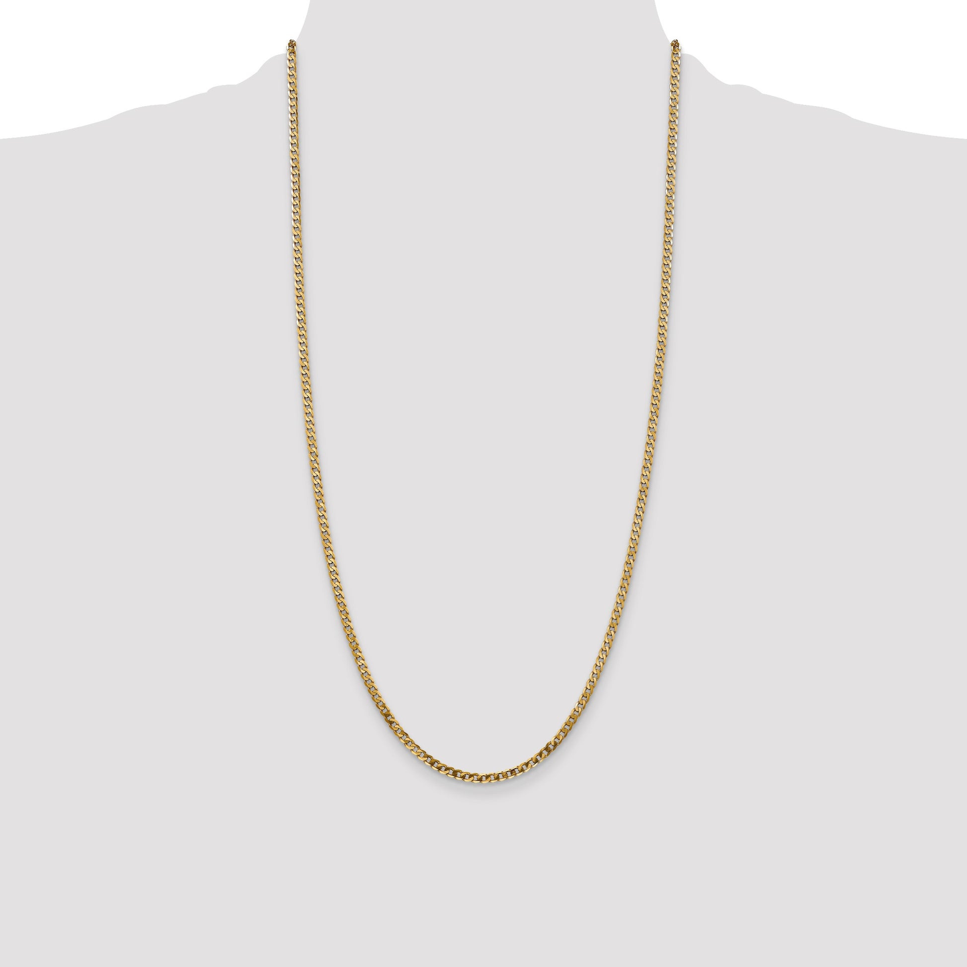 14K 28 inch 2.9mm Flat Beveled Curb with Lobster Clasp Chain