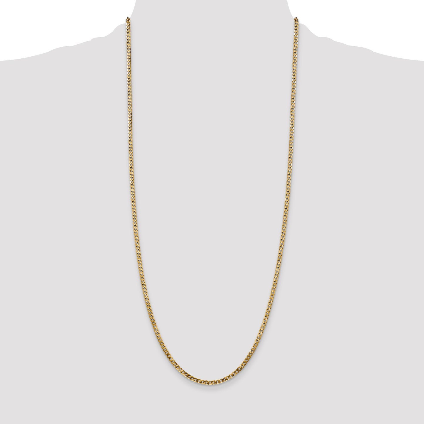 14K 30 inch 2.9mm Flat Beveled Curb with Lobster Clasp Chain