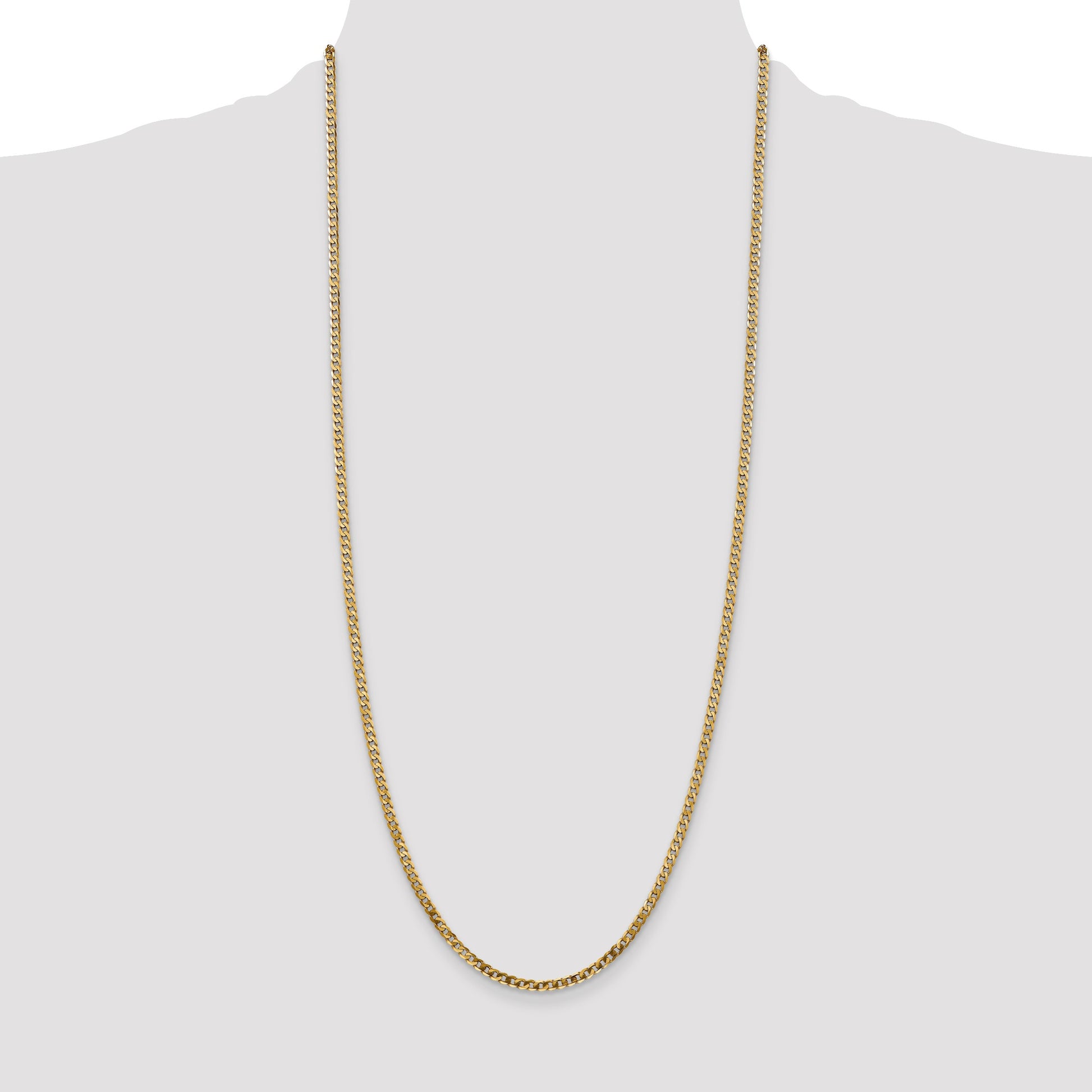 14K 30 inch 2.9mm Flat Beveled Curb with Lobster Clasp Chain