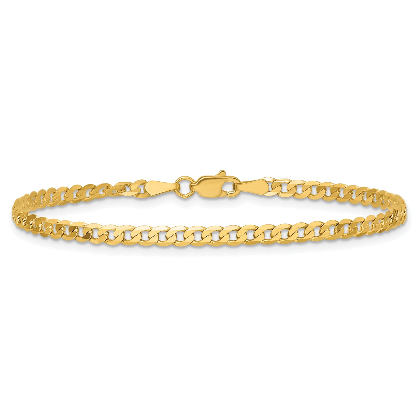 14K 7 inch 2.9mm Flat Beveled Curb with Lobster Clasp Bracelet