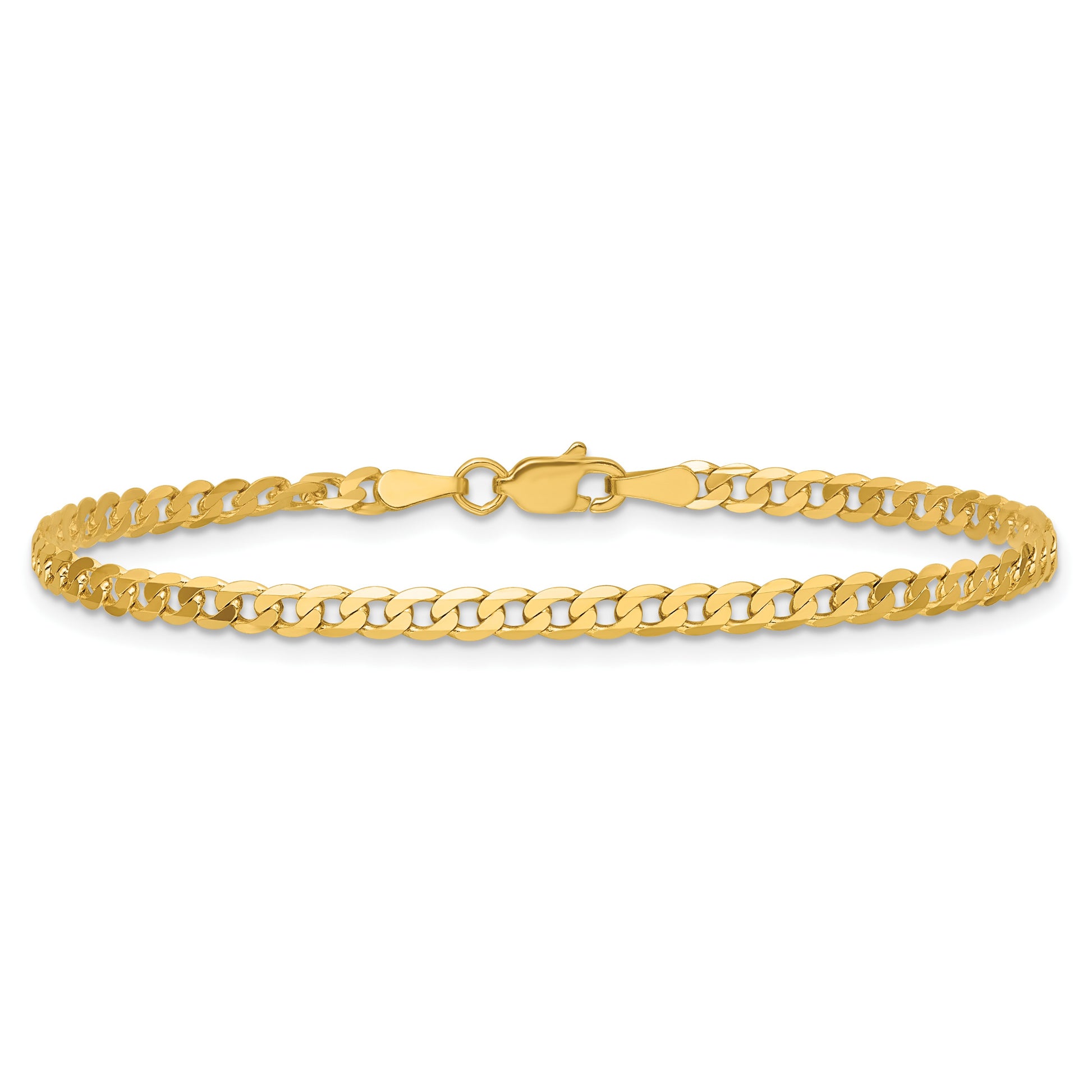 14K 7 inch 2.9mm Flat Beveled Curb with Lobster Clasp Bracelet