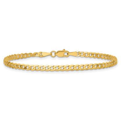 14K 7 inch 2.9mm Flat Beveled Curb with Lobster Clasp Bracelet