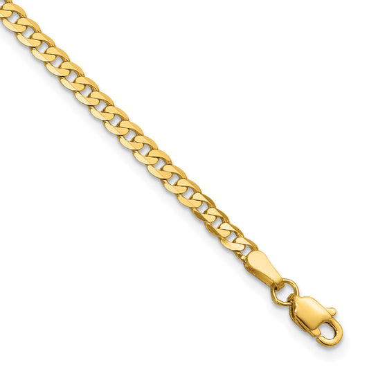 14K 8 inch 2.9mm Flat Beveled Curb with Lobster Clasp Bracelet