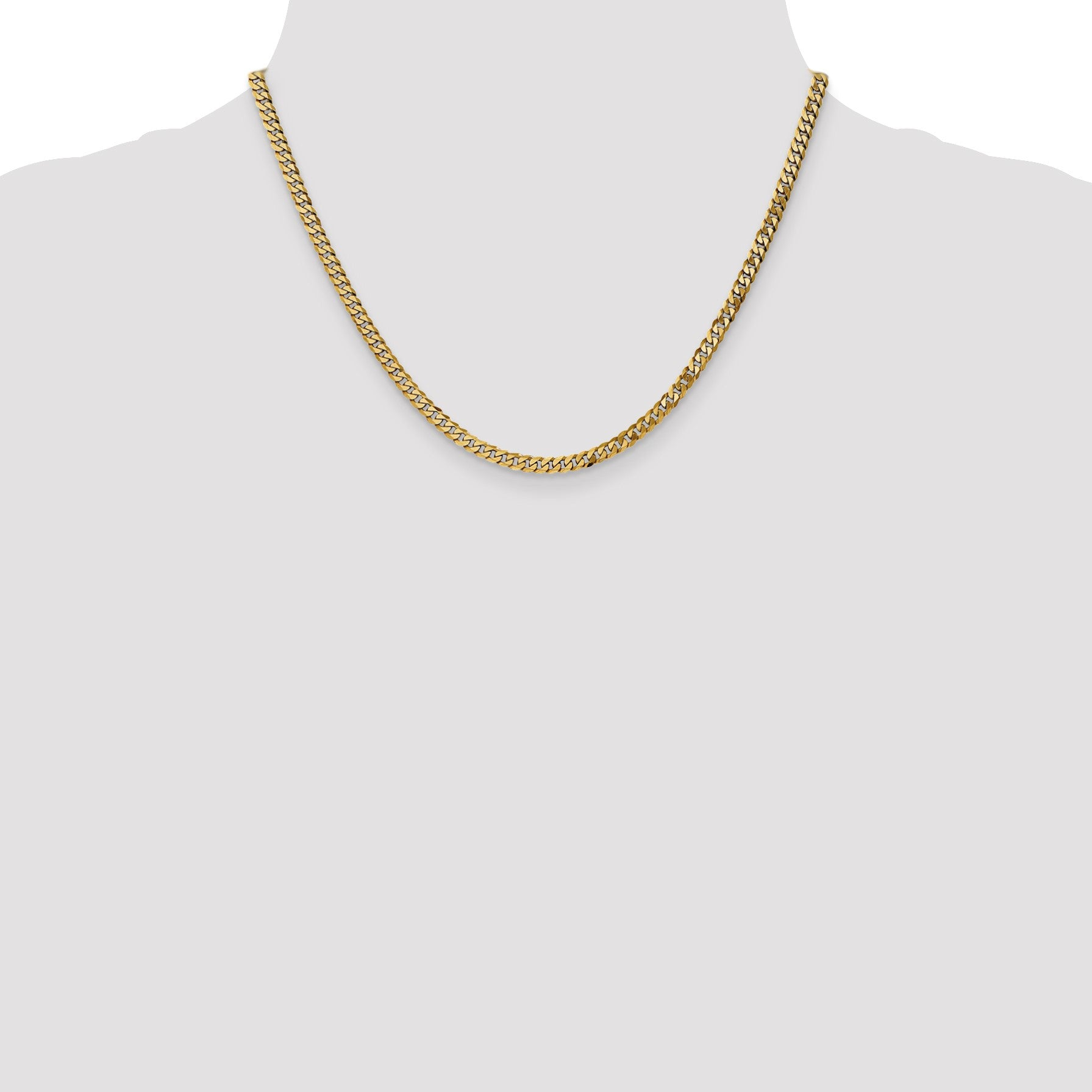 14K 18 inch 3.9mm Flat Beveled Curb with Lobster Clasp Chain