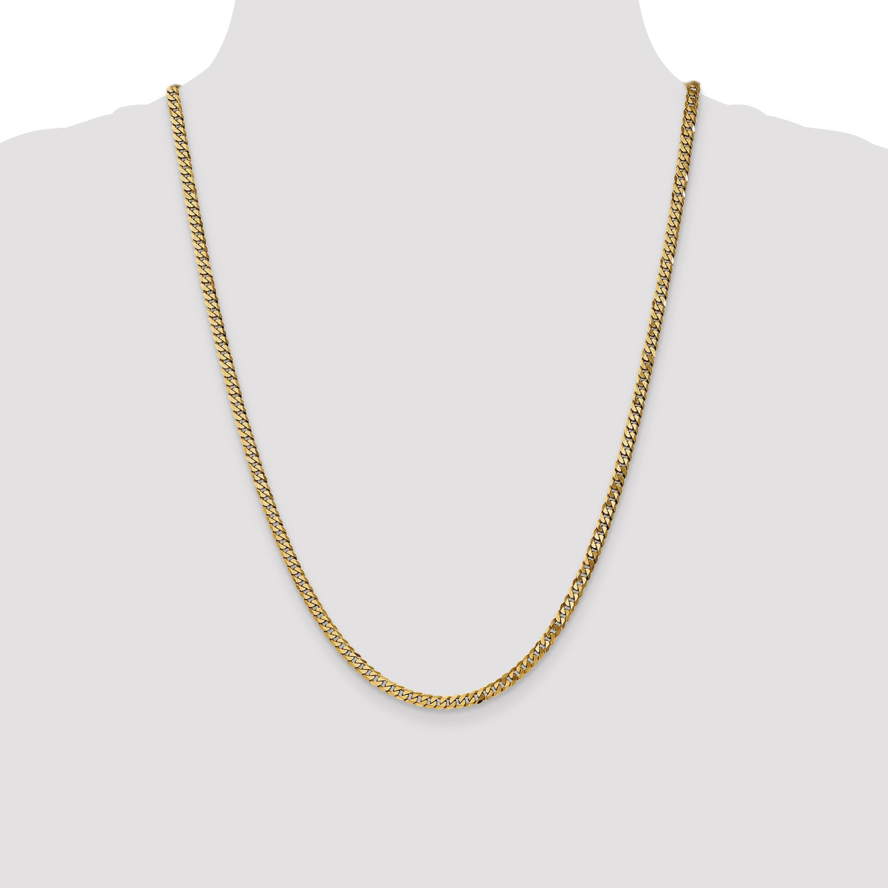 14K 24 inch 3.9mm Flat Beveled Curb with Lobster Clasp Chain