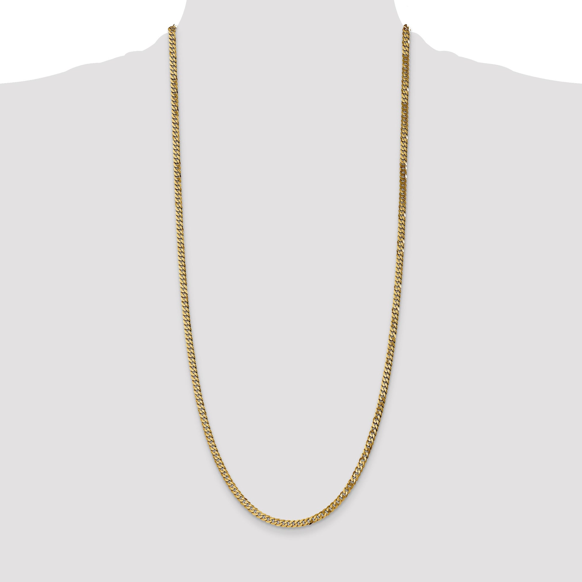 14K 30 inch 3.9mm Flat Beveled Curb with Lobster Clasp Chain
