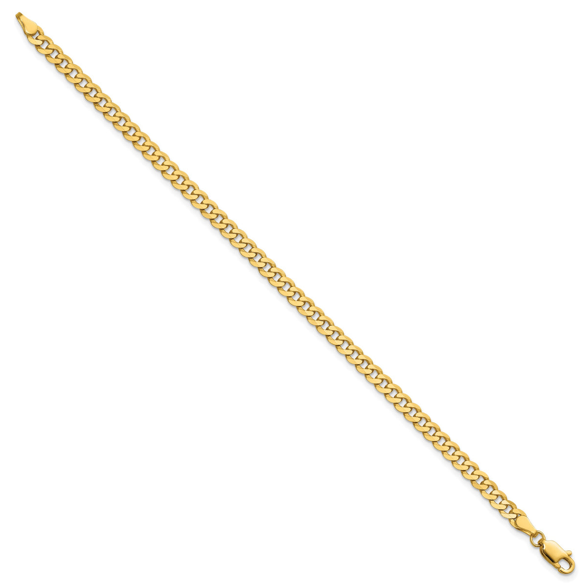 14K 7 inch 3.9mm Flat Beveled Curb with Lobster Clasp Bracelet