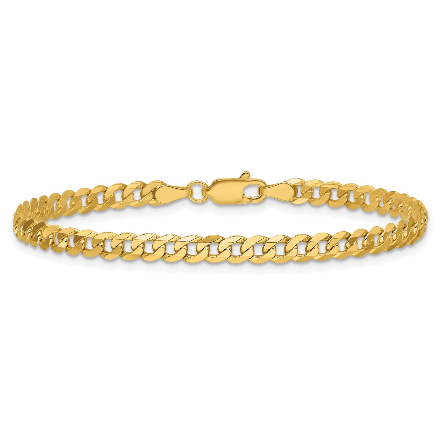 14K 9 inch 3.9mm Flat Beveled Curb with Lobster Clasp Chain